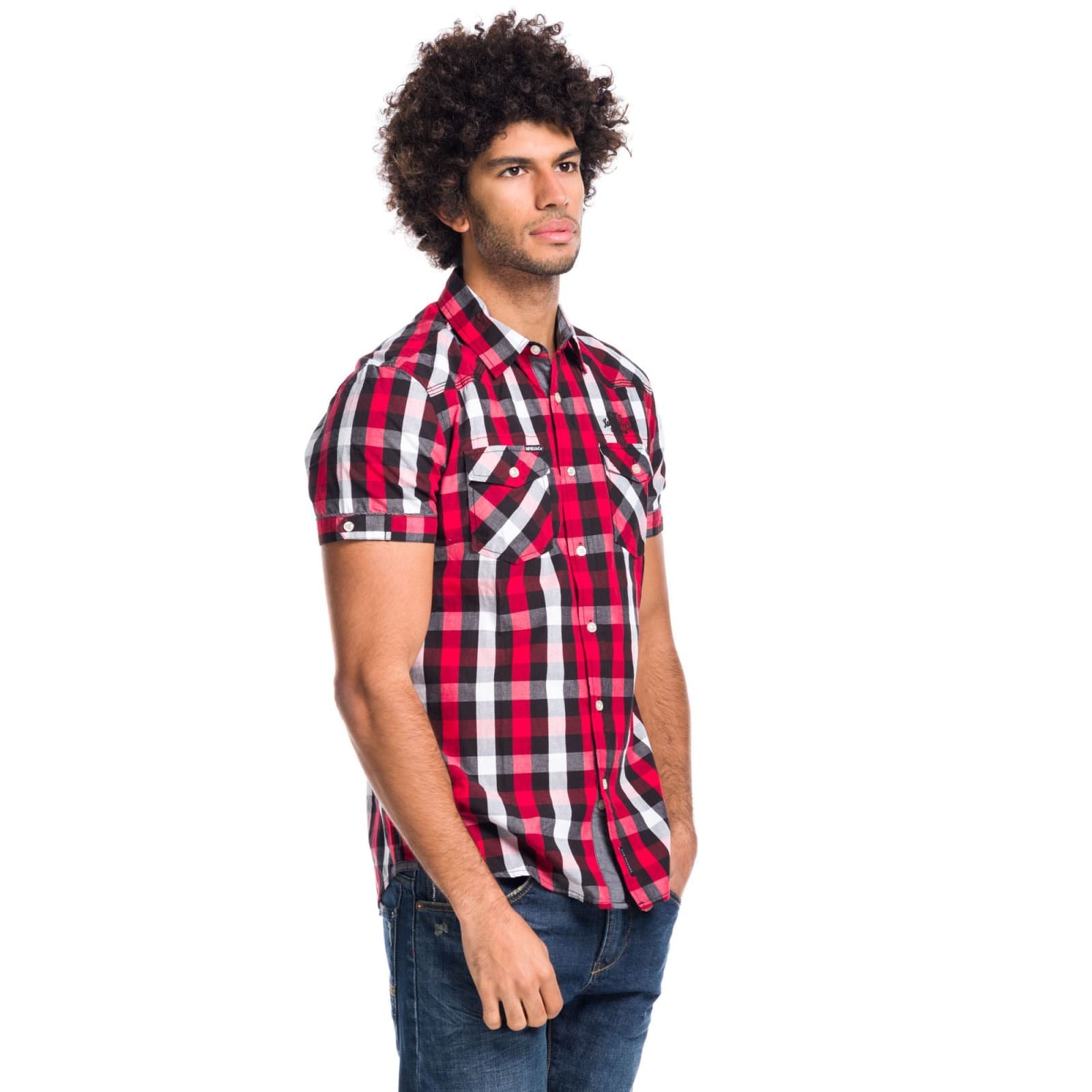 Camisa Hombre Manga Corta Cuadros Algodón Letras Bordadas – Koroshi 1811CC53