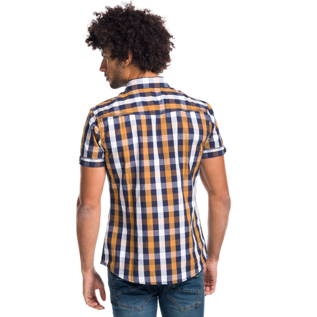 Camisa Hombre Manga Corta Cuadros Algodón Letras Bordadas – Koroshi 1811CC53