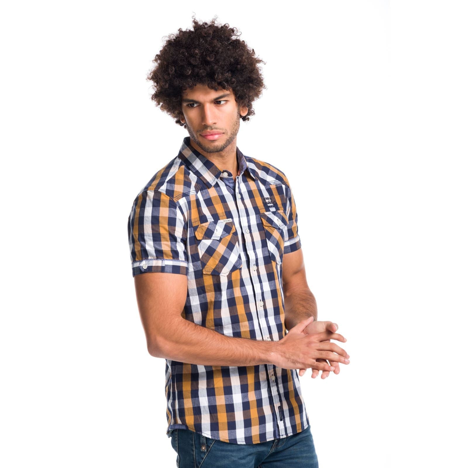 Camisa Hombre Manga Corta Cuadros Algodón Letras Bordadas – Koroshi 1811CC53