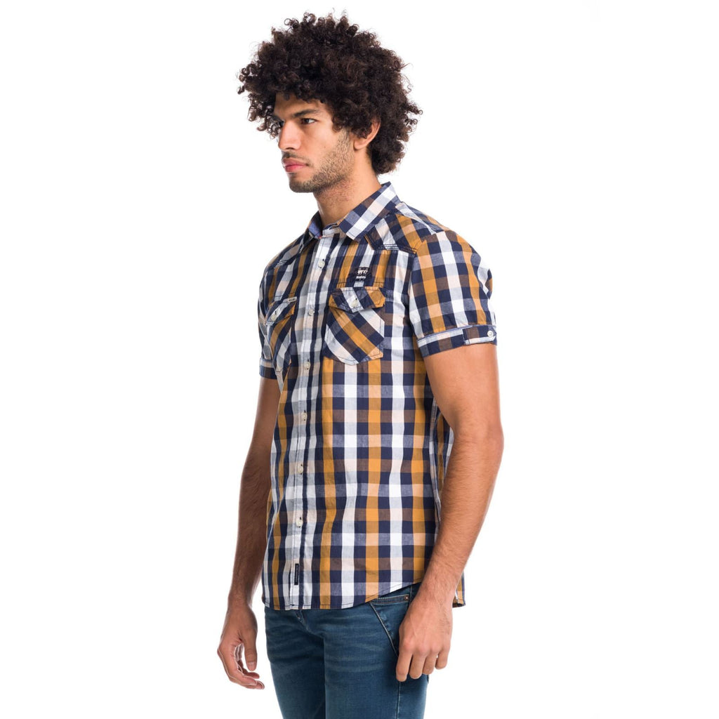 Camisa Hombre Manga Corta Cuadros Algodón Letras Bordadas – Koroshi 1811CC53