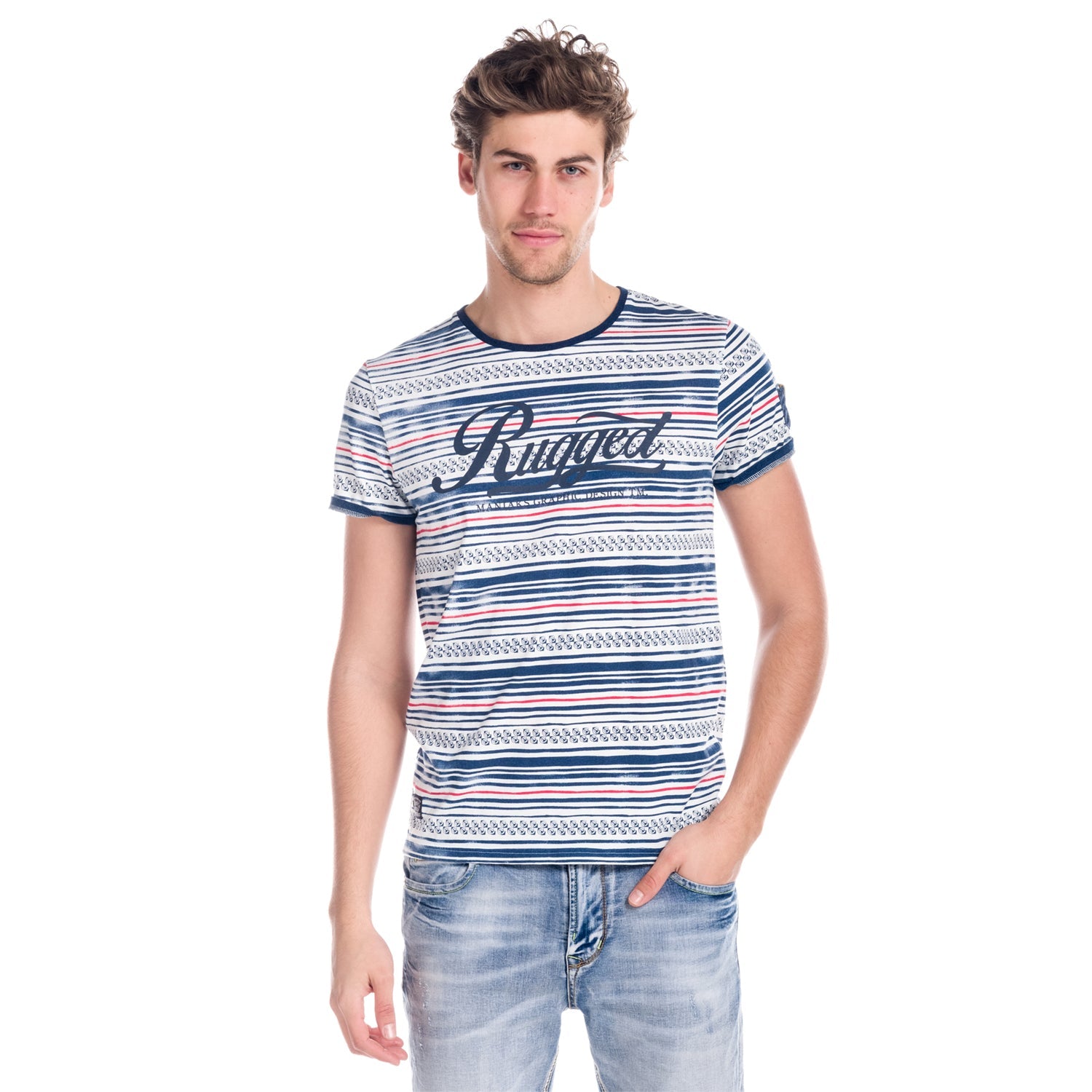 Camiseta Hombre Manga Corta Rayas Estampadas – Koroshi 1811MC15