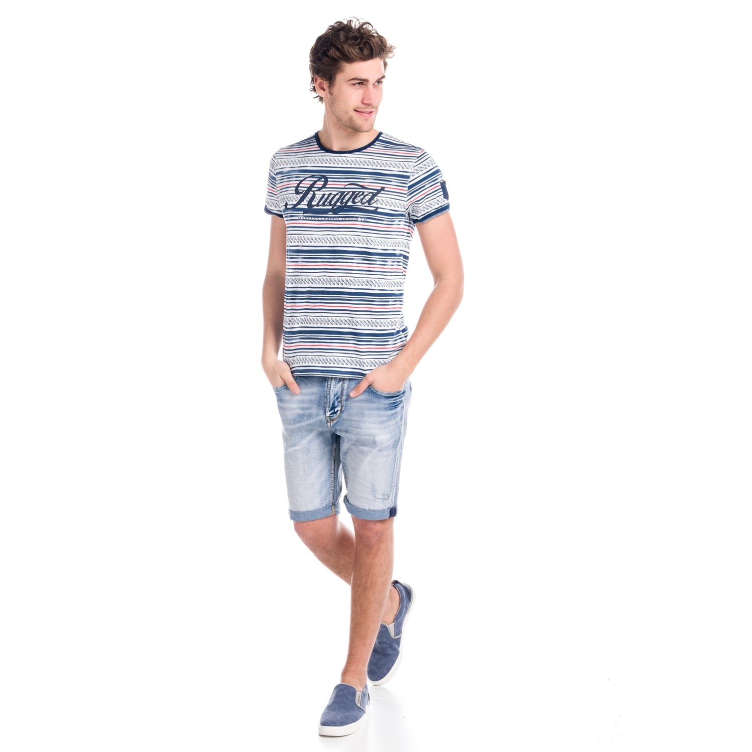 Camiseta Hombre Manga Corta Rayas Estampadas – Koroshi 1811MC15