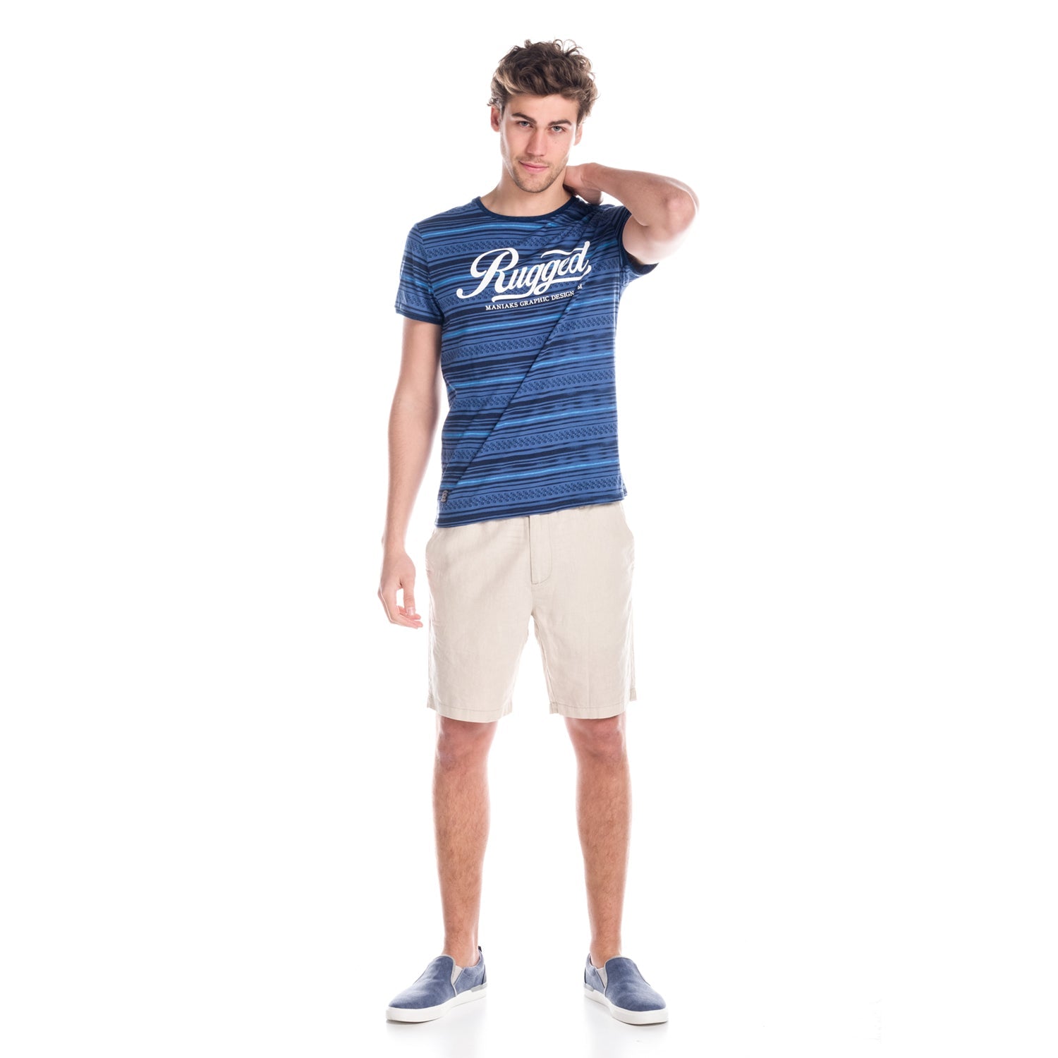 Camiseta Hombre Manga Corta Rayas Estampadas – Koroshi 1811MC15