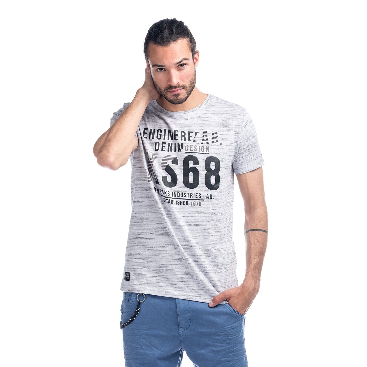 Camiseta Hombre Algodón Jaspeada con Letras – Koroshi 1811MC16
