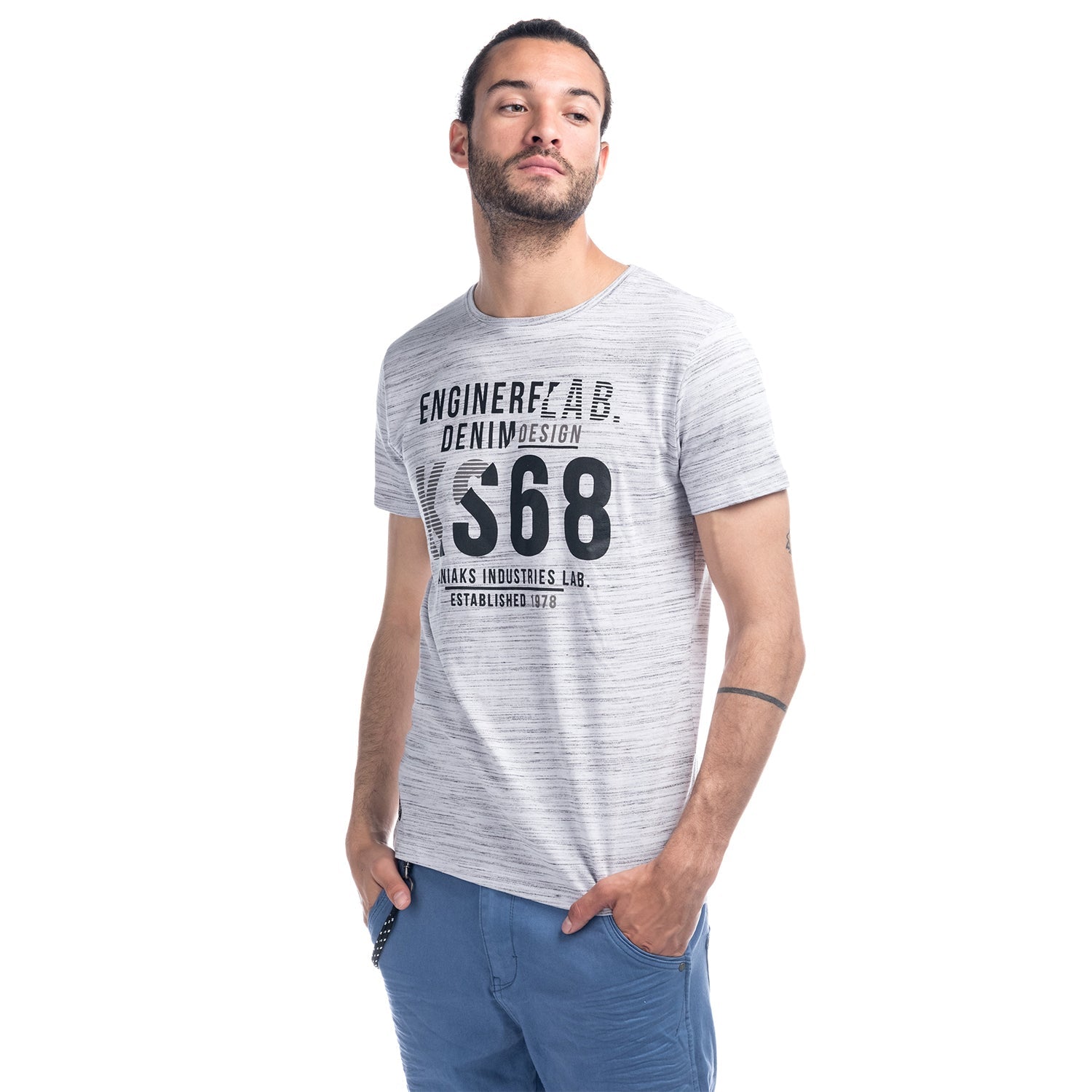 Camiseta Hombre Algodón Jaspeada con Letras – Koroshi 1811MC16