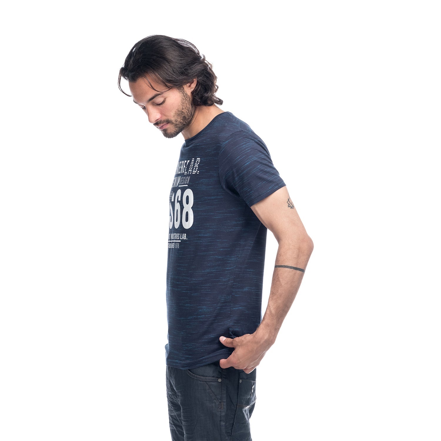 Camiseta Hombre Algodón Jaspeada con Letras – Koroshi 1811MC16
