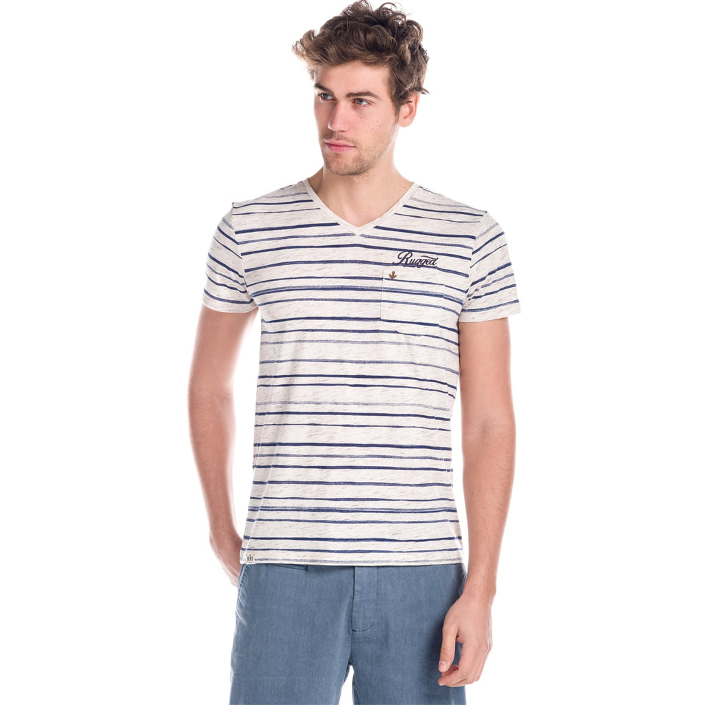Camiseta Hombre Cuello Pico Rayas con Bolsillo – Koroshi 1811MC32