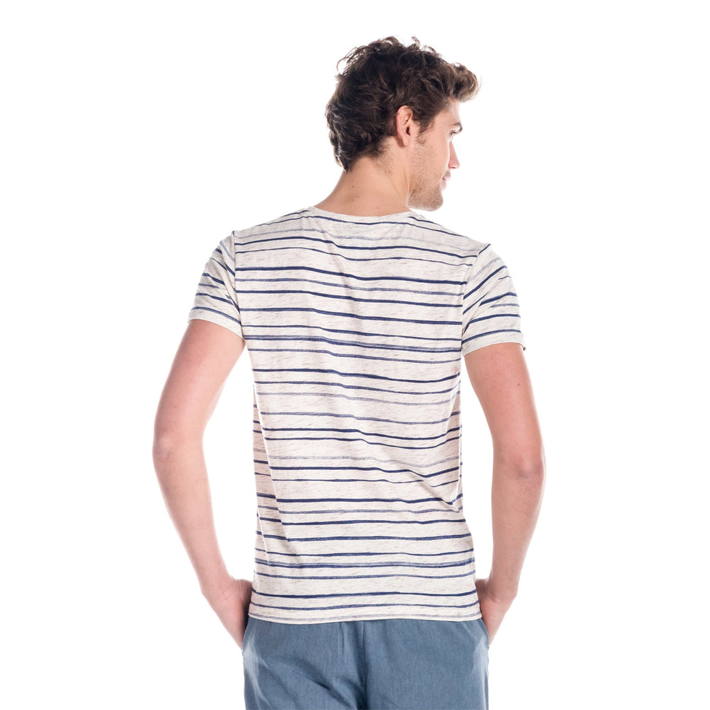 Camiseta Hombre Cuello Pico Rayas con Bolsillo – Koroshi 1811MC32
