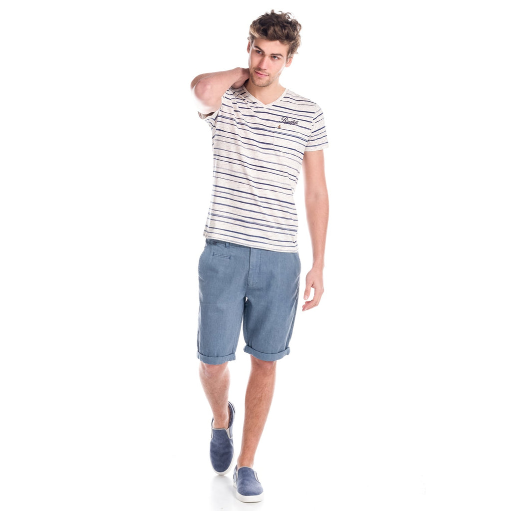 Camiseta Hombre Cuello Pico Rayas con Bolsillo – Koroshi 1811MC32