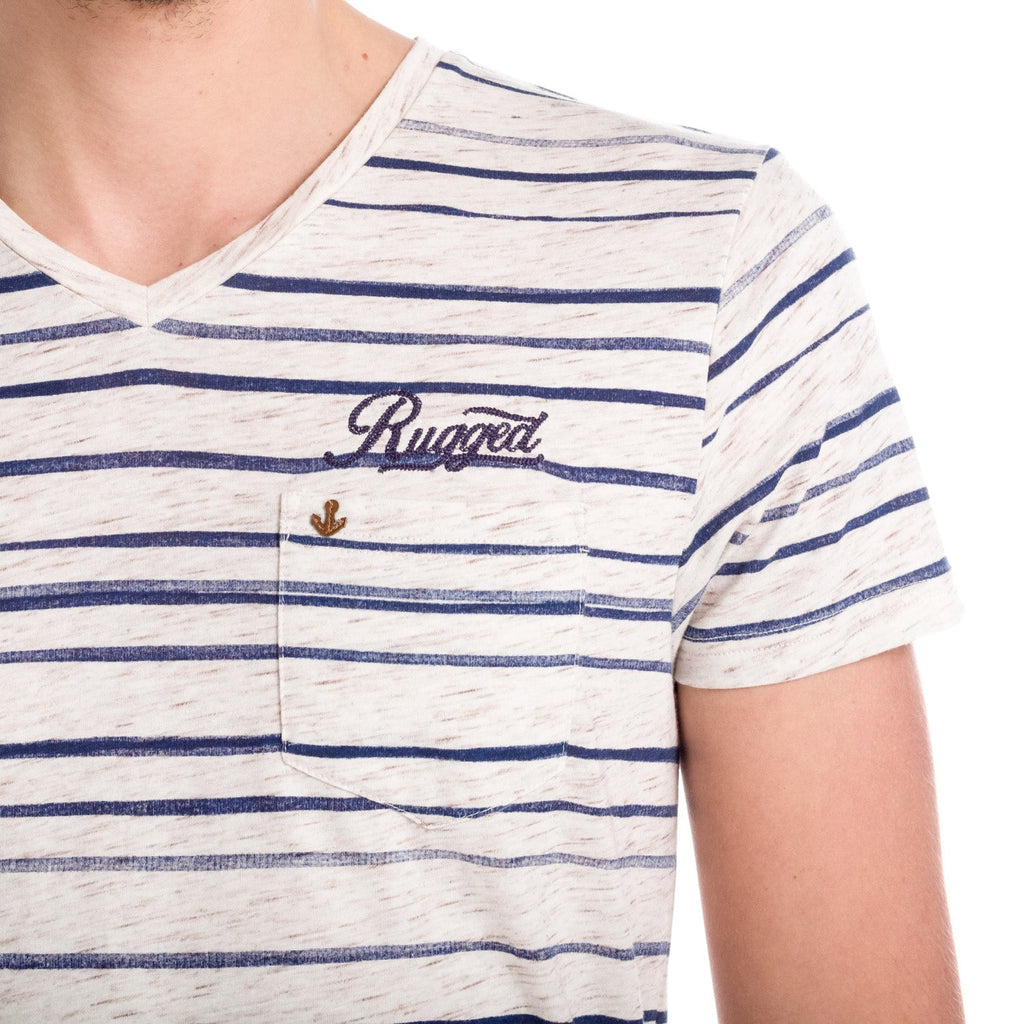 Camiseta Hombre Cuello Pico Rayas con Bolsillo – Koroshi 1811MC32