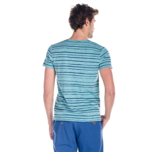 Camiseta Hombre Cuello Pico Rayas con Bolsillo – Koroshi 1811MC32