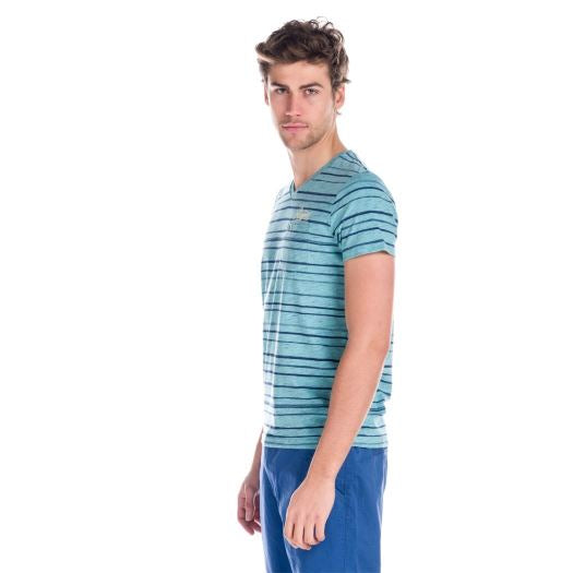 Camiseta Hombre Cuello Pico Rayas con Bolsillo – Koroshi 1811MC32