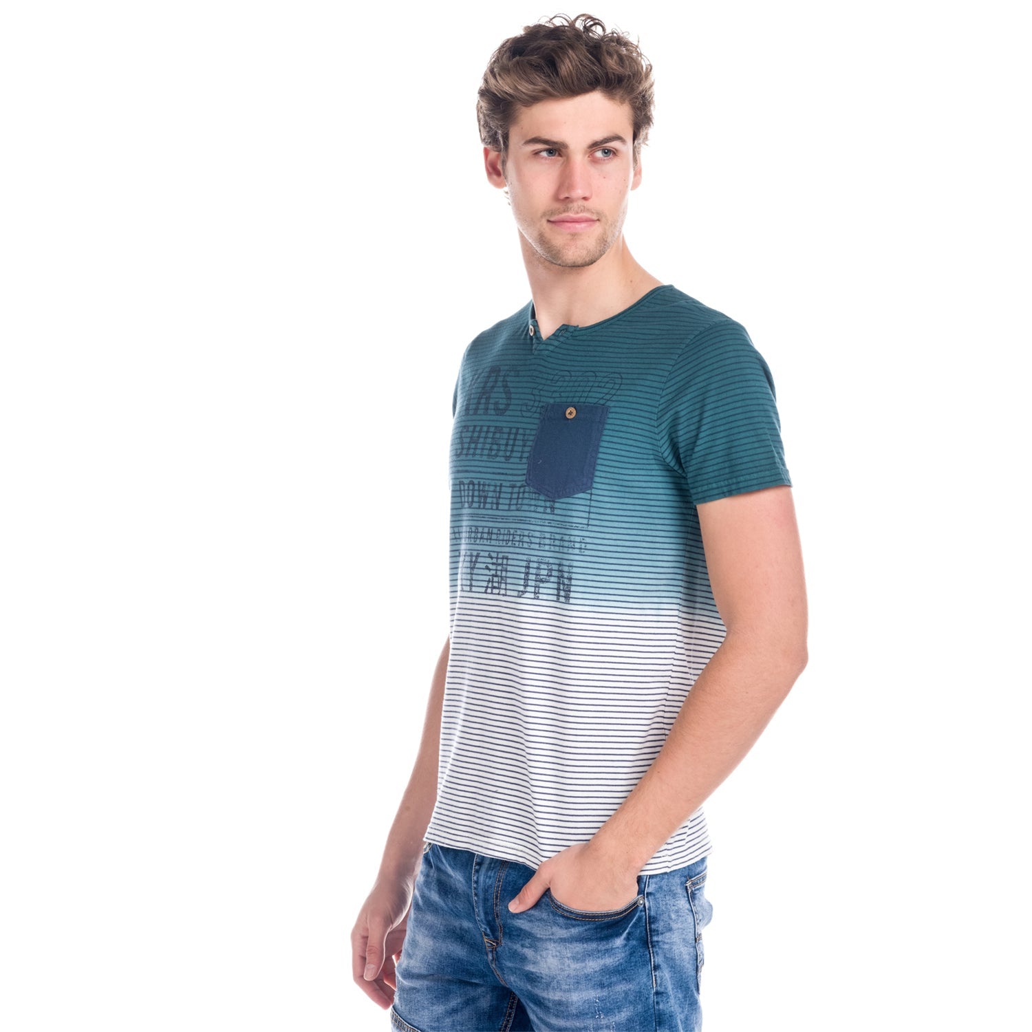 Camiseta Hombre Degradada Rayas con Bolsillo – Koroshi 1811MC34