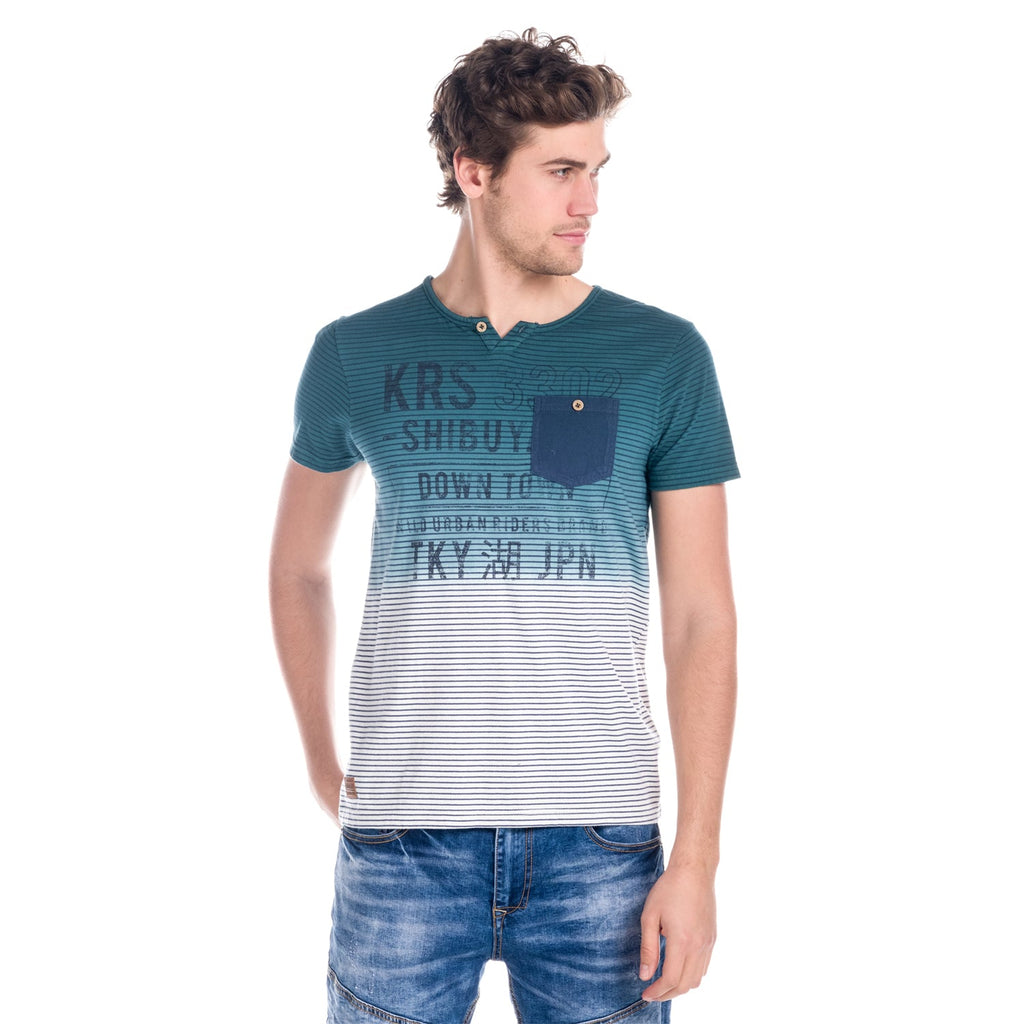 Camiseta Hombre Degradada Rayas con Bolsillo – Koroshi 1811MC34