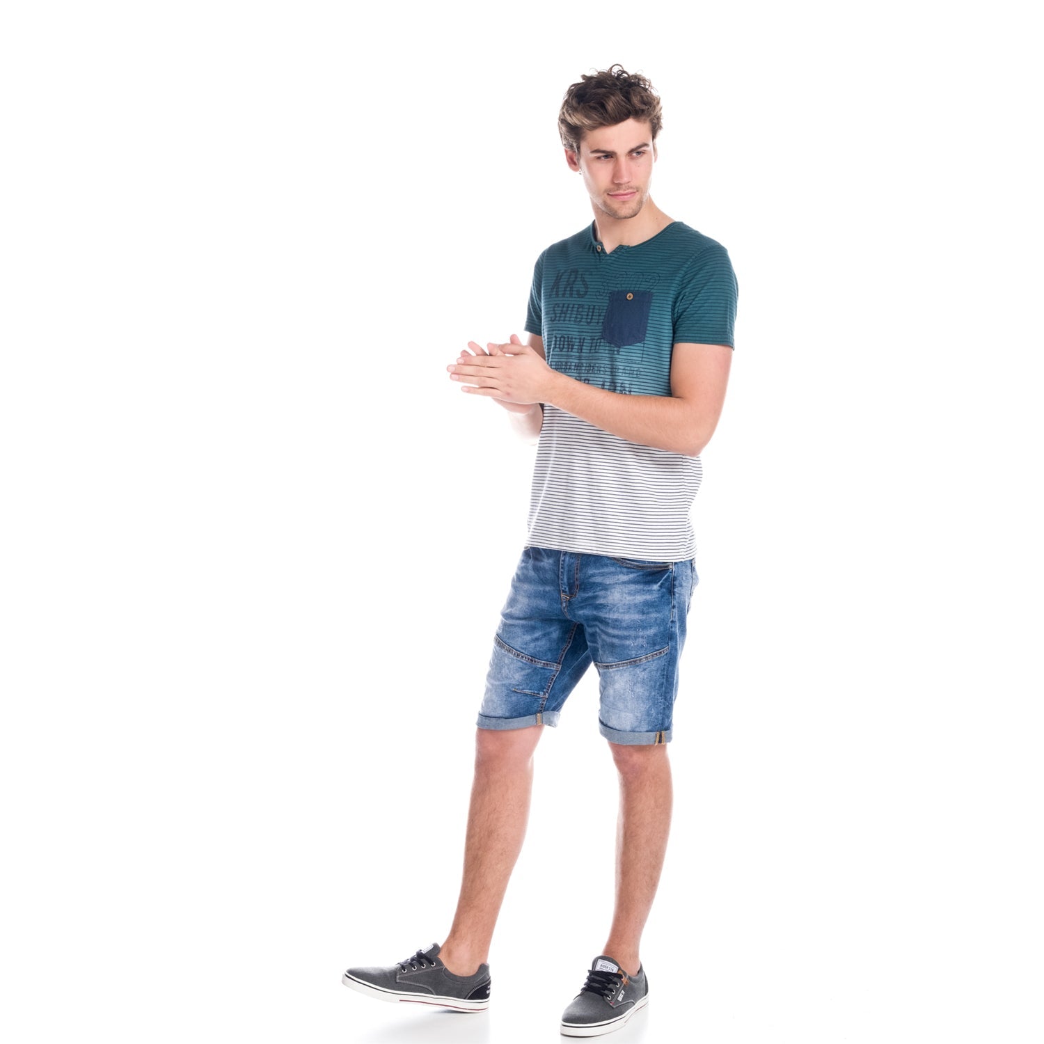 Camiseta Hombre Degradada Rayas con Bolsillo – Koroshi 1811MC34