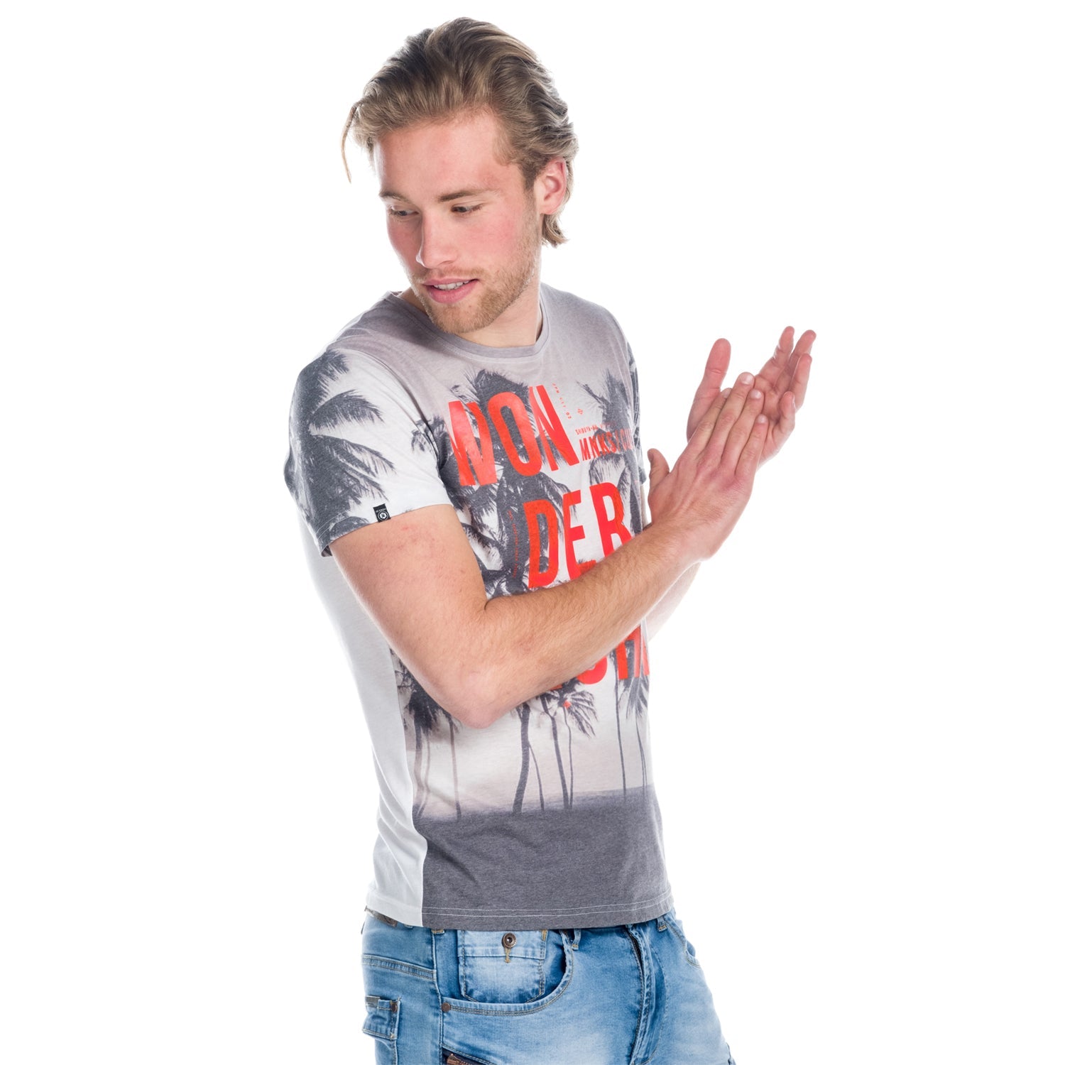 Camiseta Hombre Manga Corta Estampado Palmeras Wonder – Koroshi 1811MC36