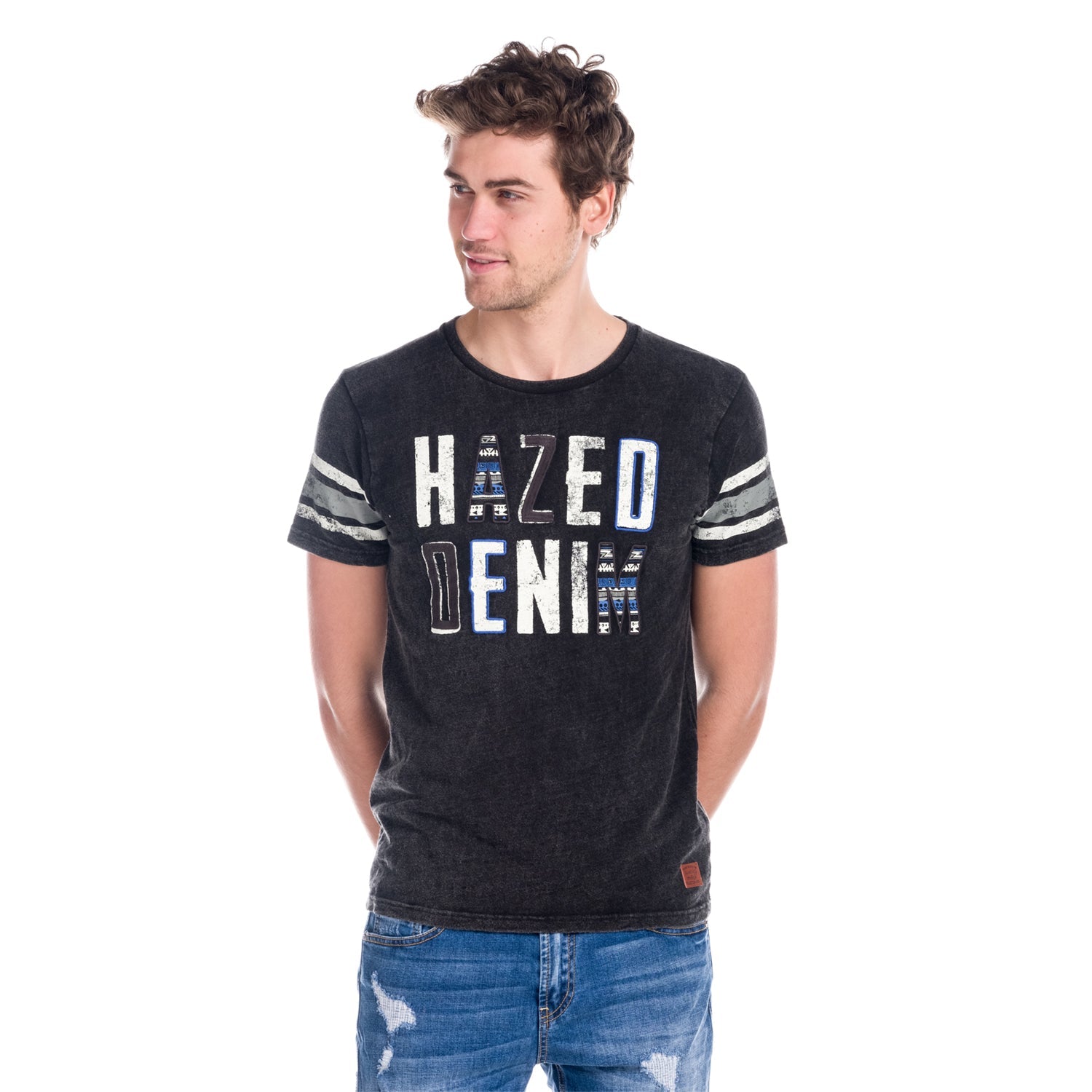 Camiseta Hombre Manga Corta Efecto Lavado Letras Bordadas – Koroshi 1811MC41