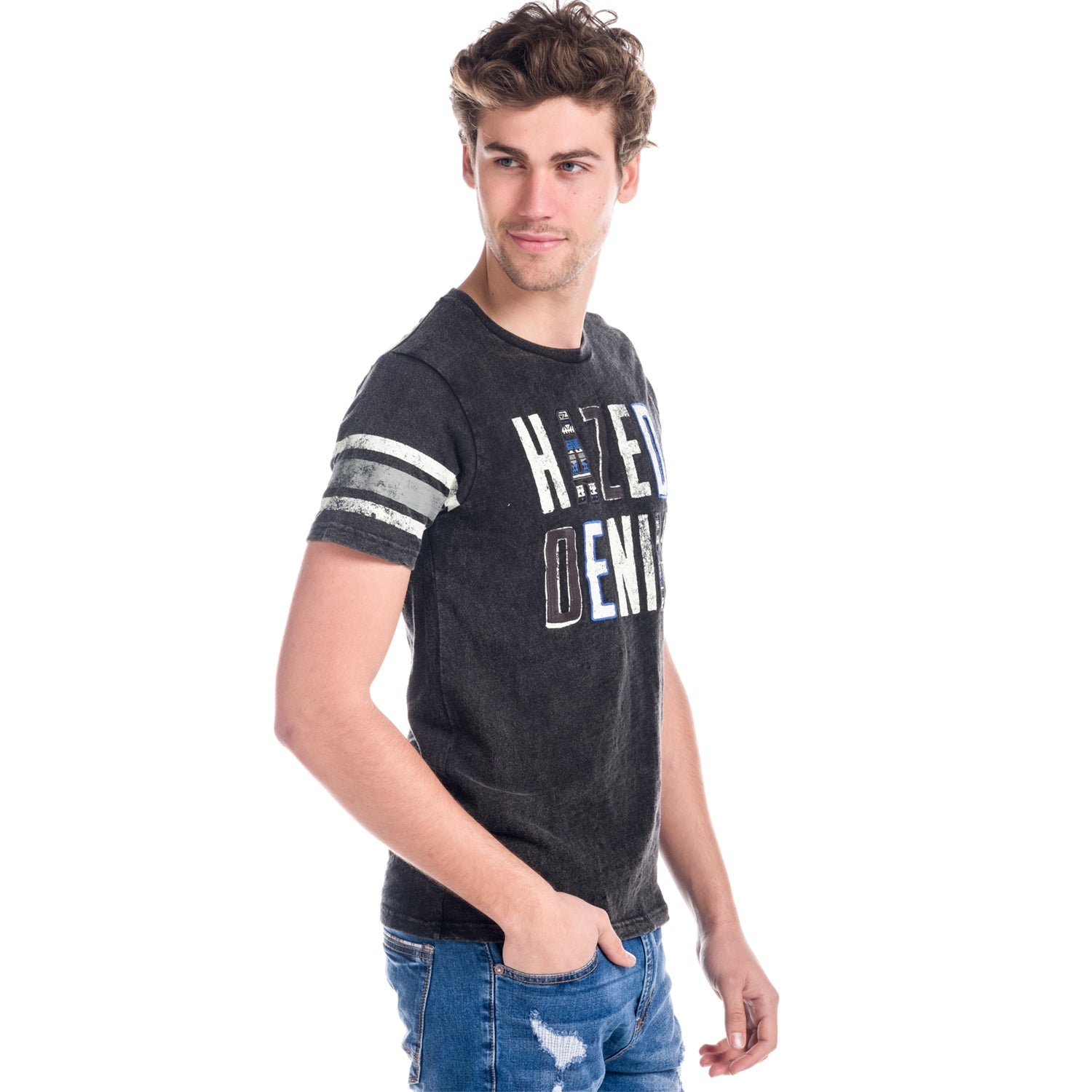 Camiseta Hombre Manga Corta Efecto Lavado Letras Bordadas – Koroshi 1811MC41