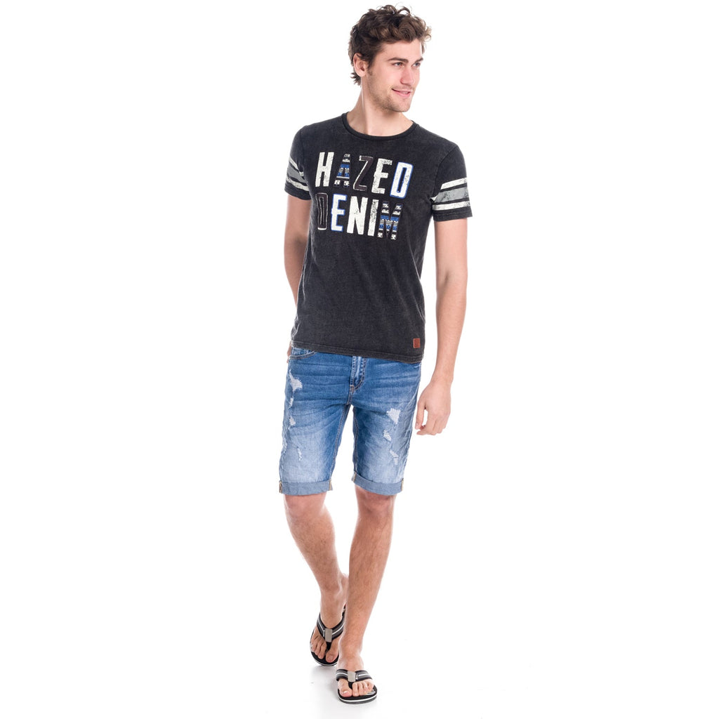 Camiseta Hombre Manga Corta Efecto Lavado Letras Bordadas – Koroshi 1811MC41