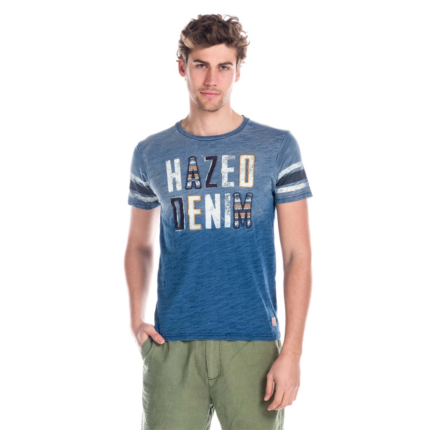 Camiseta Hombre Manga Corta Efecto Lavado Letras Bordadas – Koroshi 1811MC41
