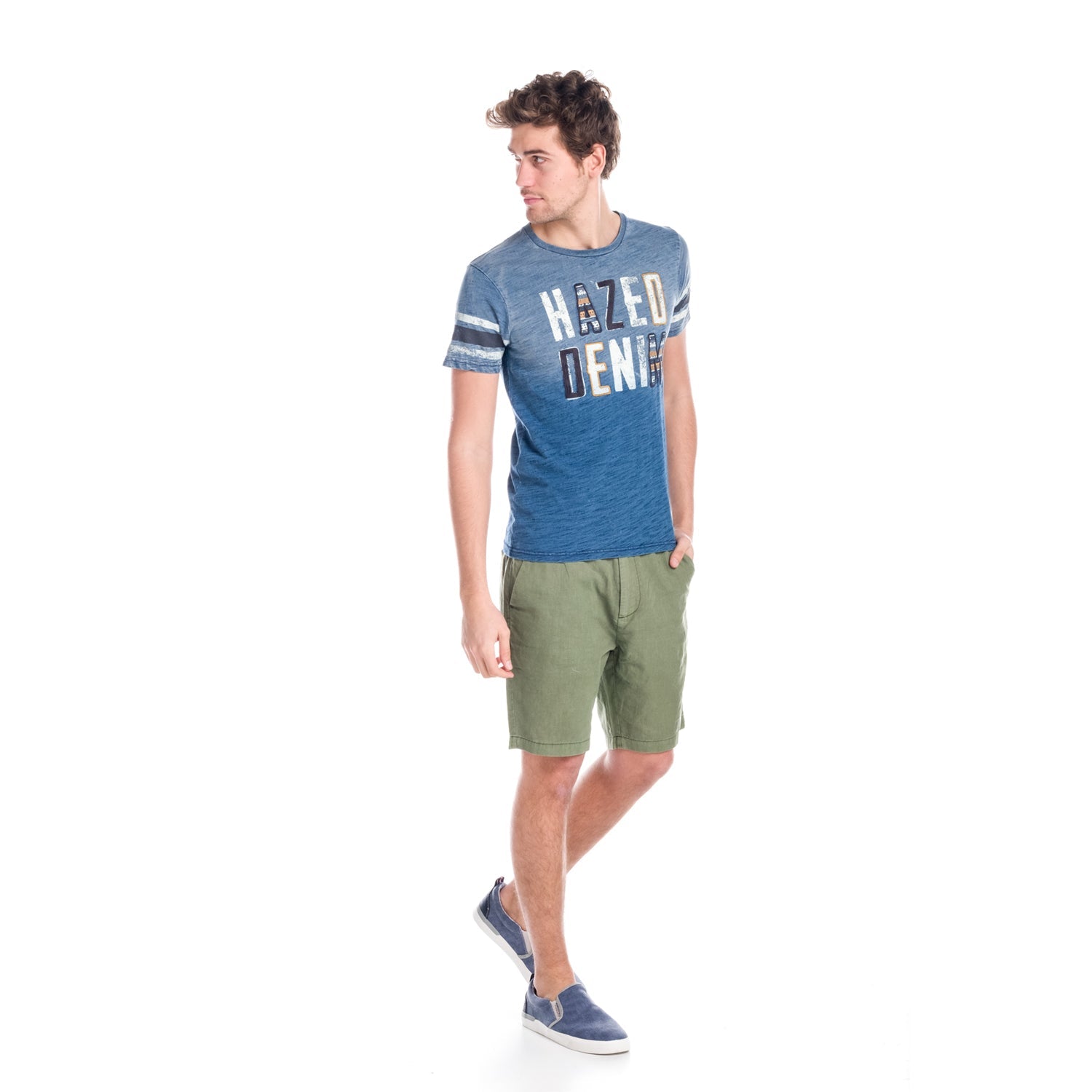 Camiseta Hombre Manga Corta Efecto Lavado Letras Bordadas – Koroshi 1811MC41