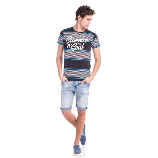 Camiseta Hombre Manga Corta Rayas Estampado Summer – Koroshi 1811MC45