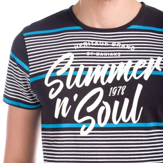 Camiseta Hombre Manga Corta Rayas Estampado Summer – Koroshi 1811MC45