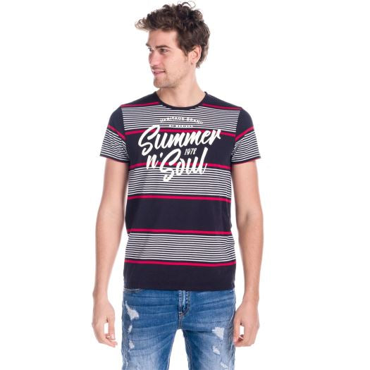 Camiseta Hombre Manga Corta Rayas Estampado Summer – Koroshi 1811MC45