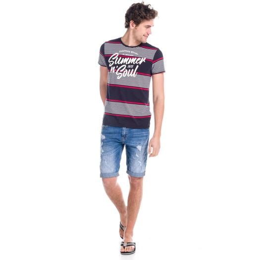 Camiseta Hombre Manga Corta Rayas Estampado Summer – Koroshi 1811MC45