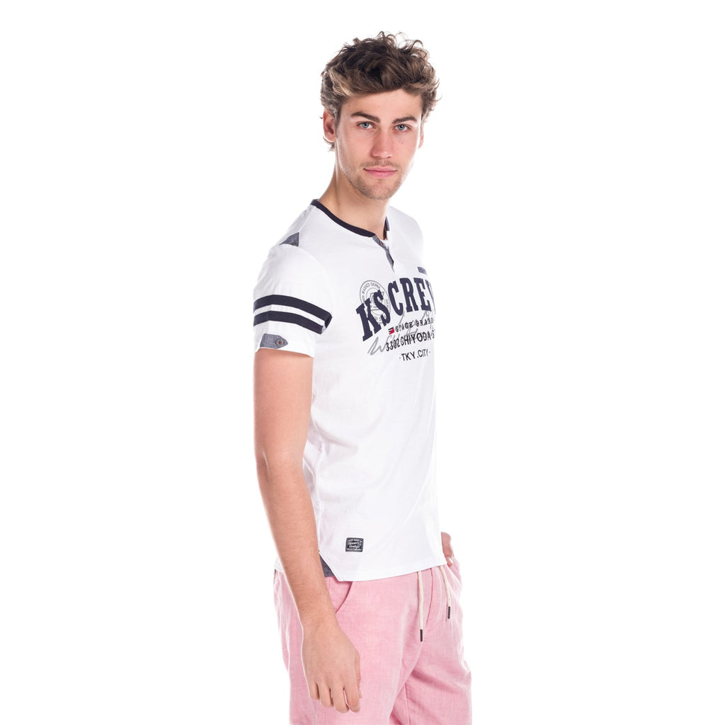 Camiseta Hombre Manga Corta Cuello Pico con Botones y Rayas – Koroshi 1811MC57