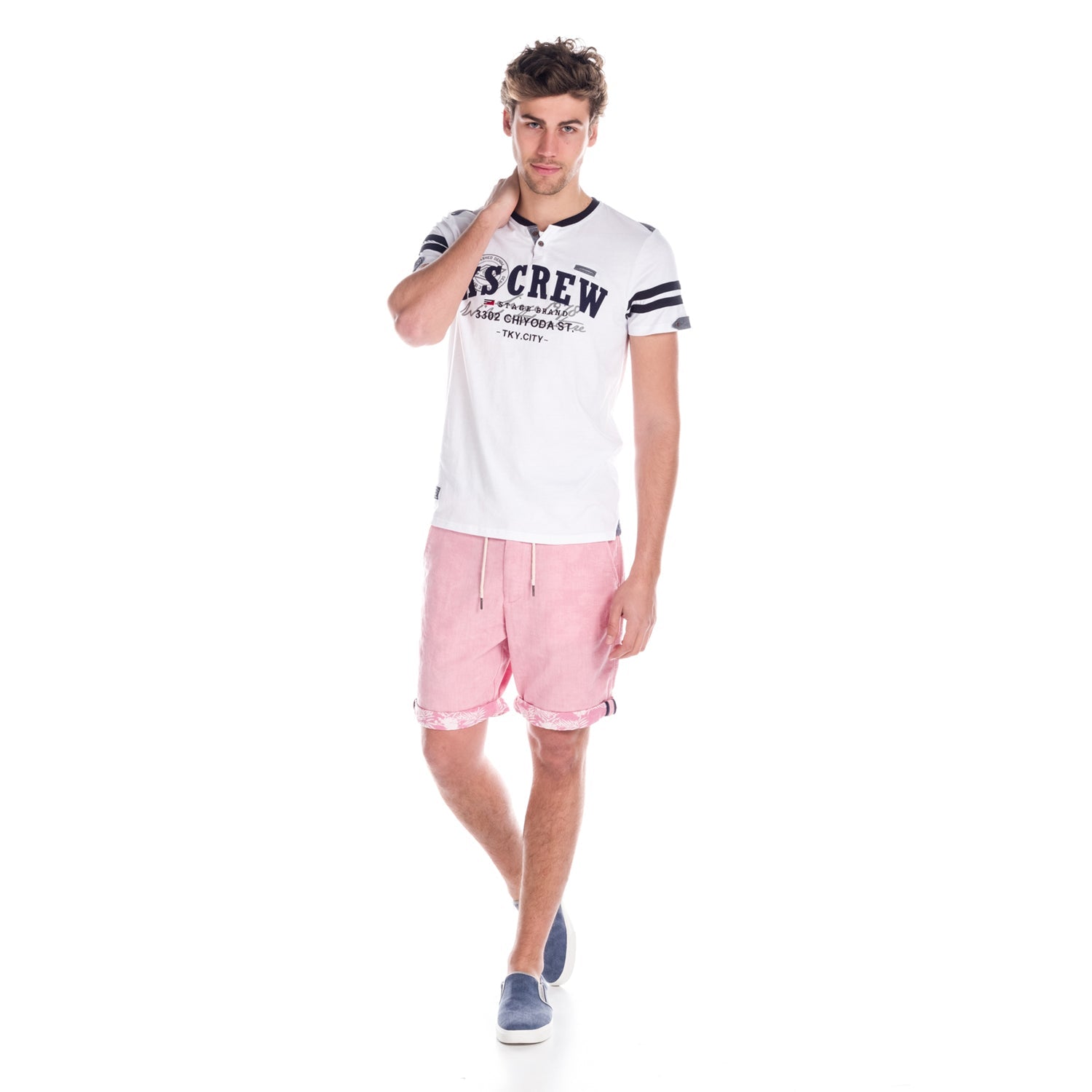Camiseta Hombre Manga Corta Cuello Pico con Botones y Rayas – Koroshi 1811MC57