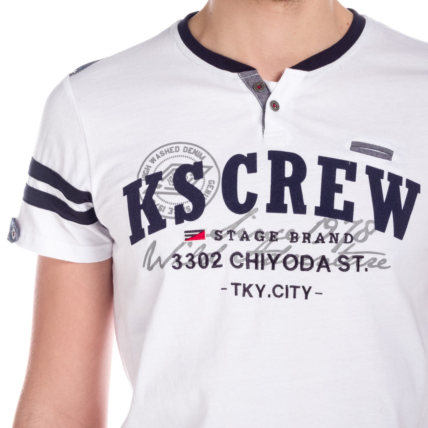 Camiseta Hombre Manga Corta Cuello Pico con Botones y Rayas – Koroshi 1811MC57