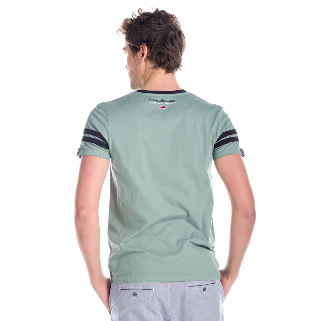 Camiseta Hombre Manga Corta Cuello Pico con Botones y Rayas – Koroshi 1811MC57