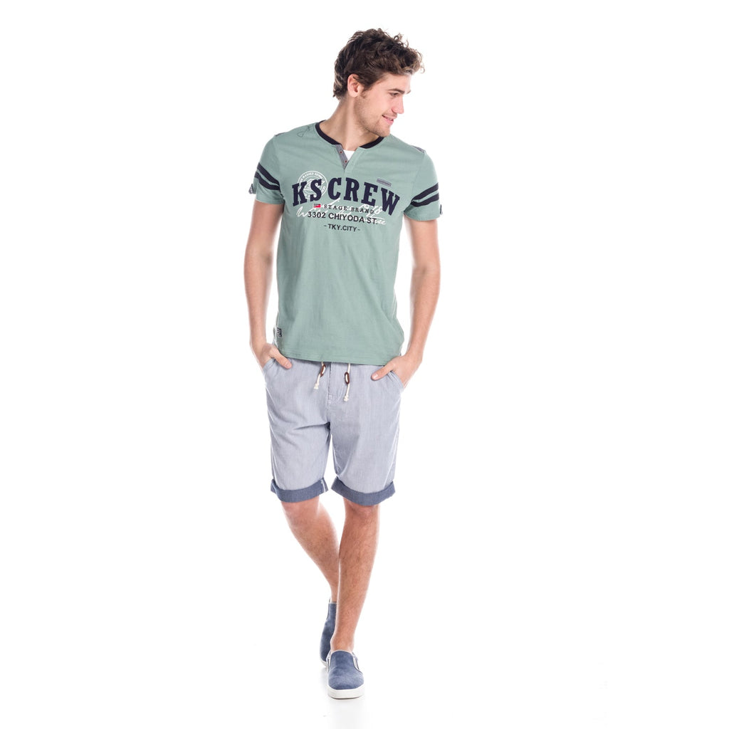 Camiseta Hombre Manga Corta Cuello Pico con Botones y Rayas – Koroshi 1811MC57