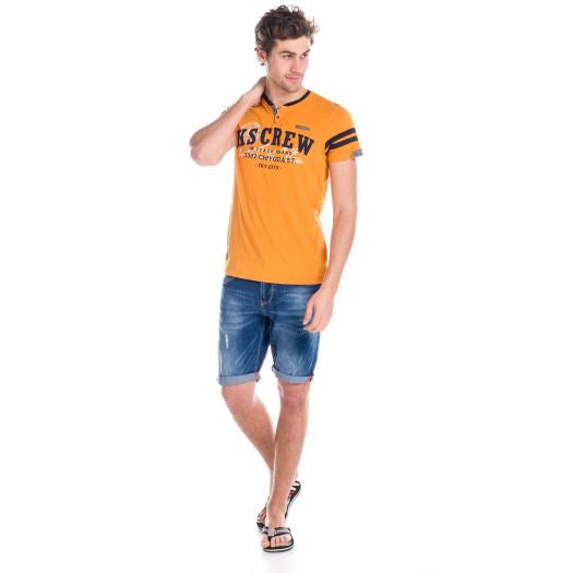 Camiseta Hombre Manga Corta Cuello Pico con Botones y Rayas – Koroshi 1811MC57