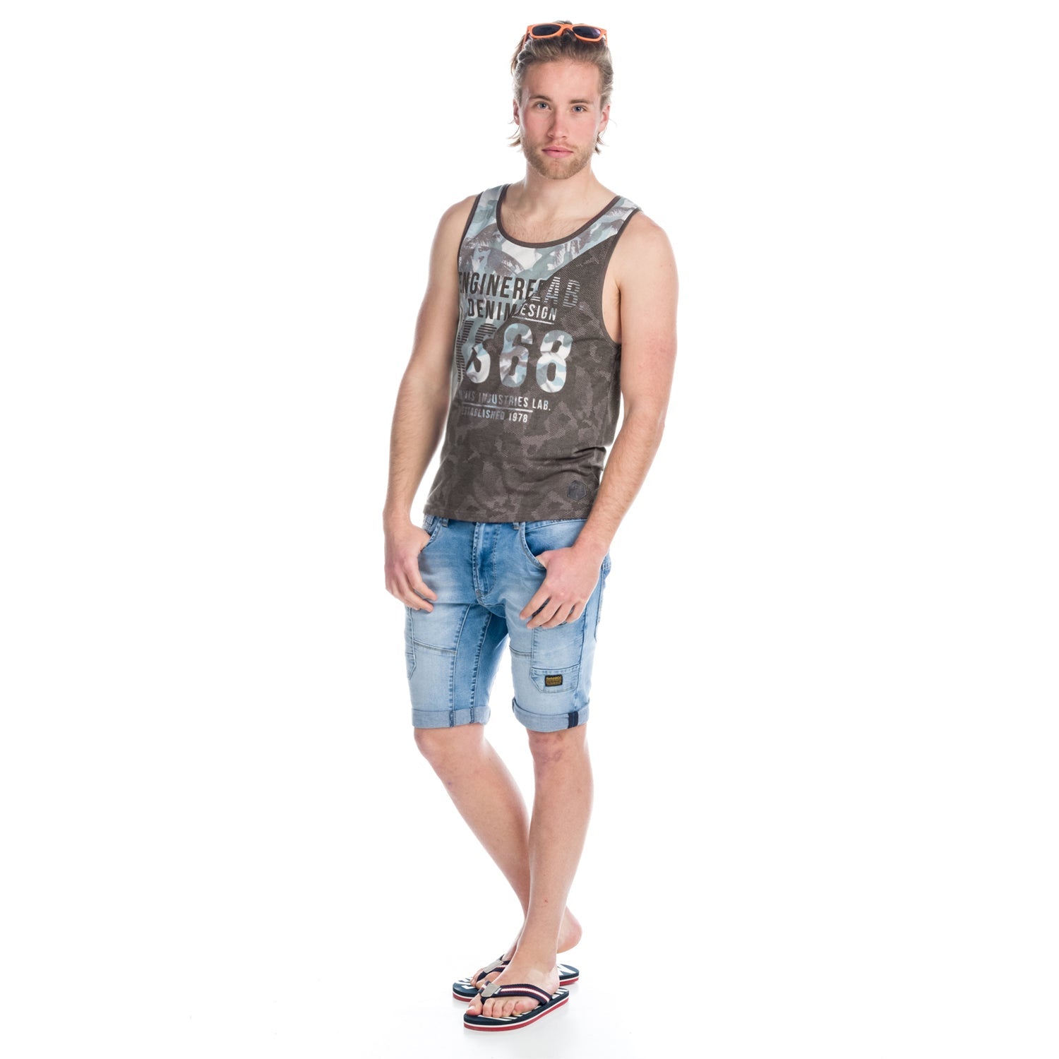 Camiseta Sin Mangas Hombre Estampado Camuflaje – Koroshi Gris