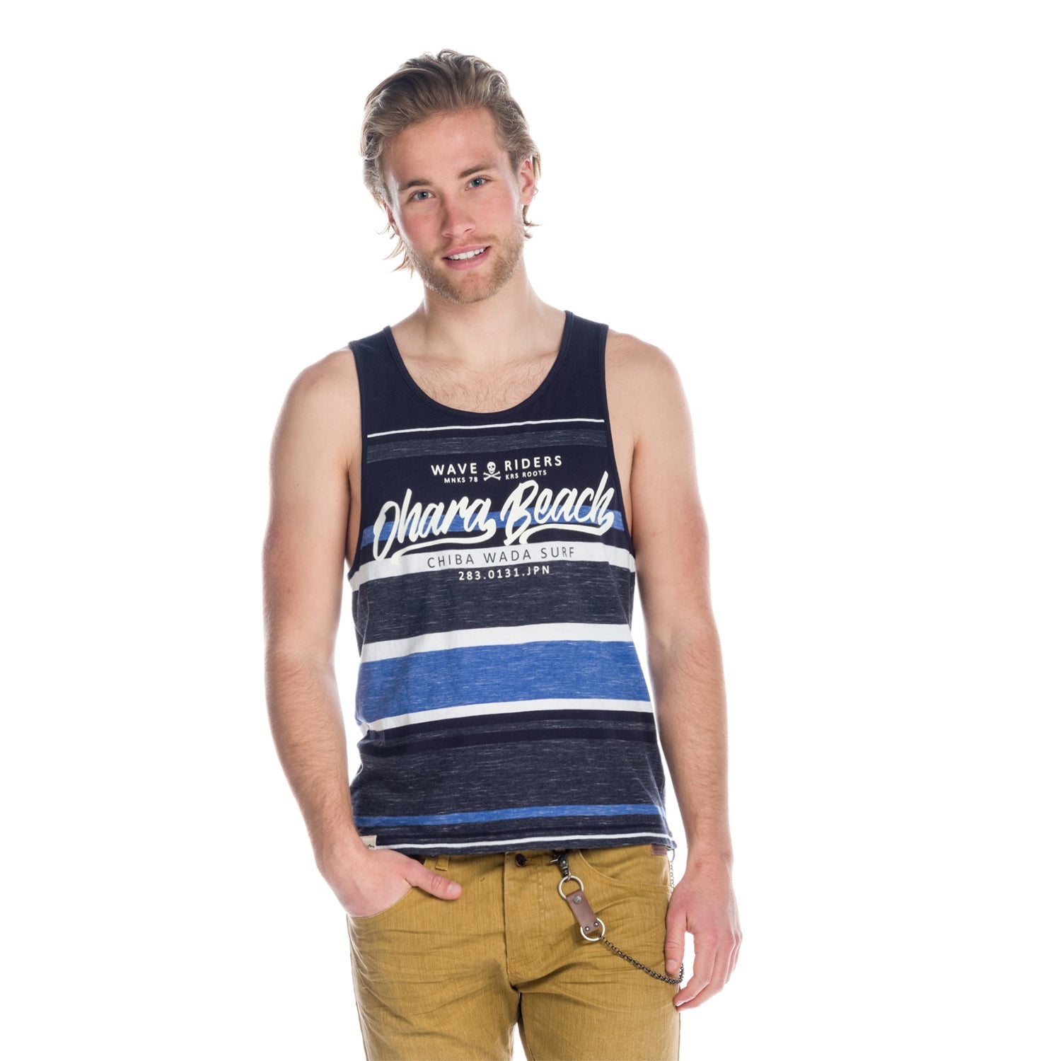 Camiseta de Tirantes Hombre Rayas con Letras – Koroshi 1811MS23
