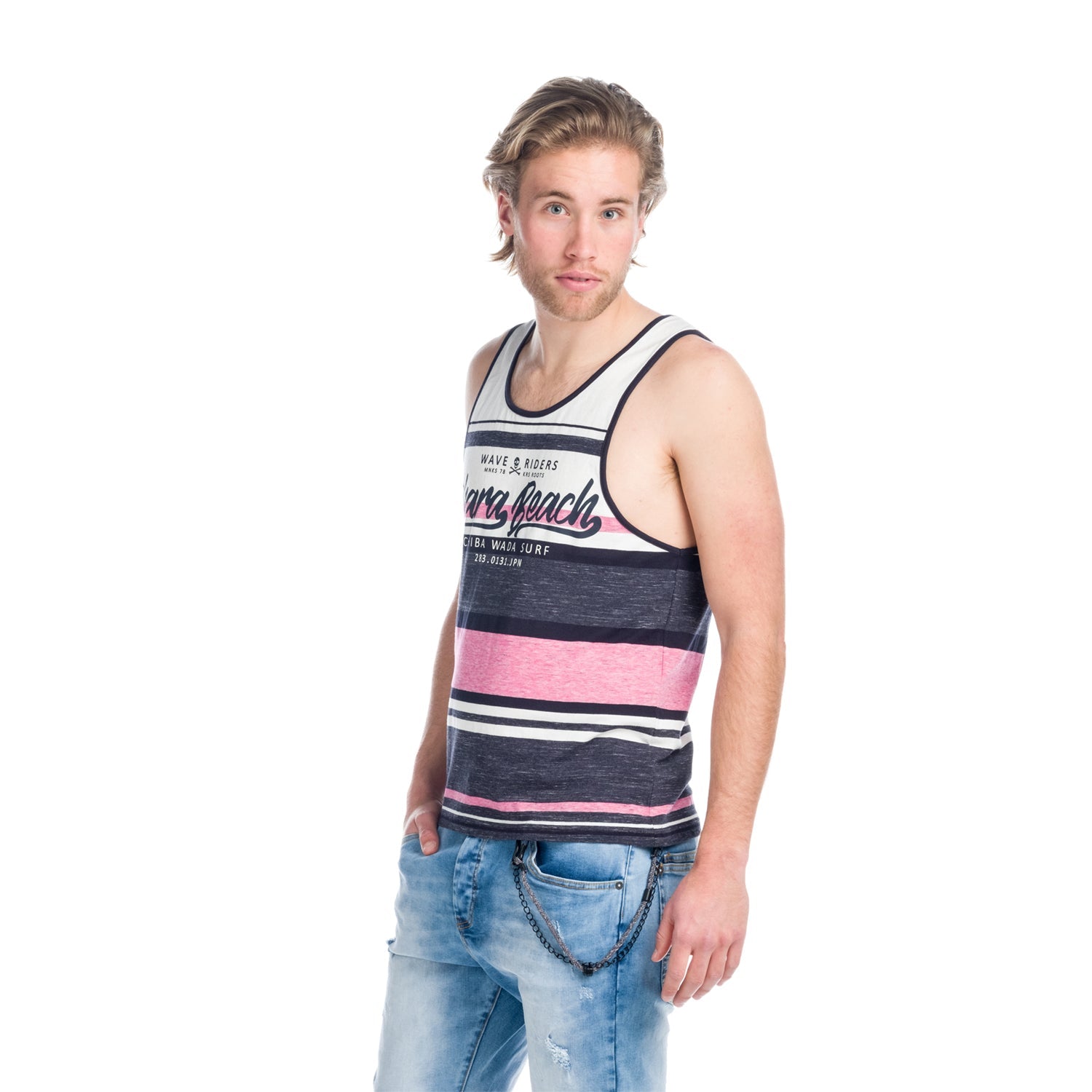 Camiseta de Tirantes Hombre Rayas con Letras – Koroshi 1811MS23