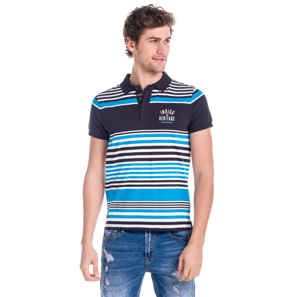 Polo Manga Corta Hombre Rayas Estampado Índigo – Koroshi 1811PC17
