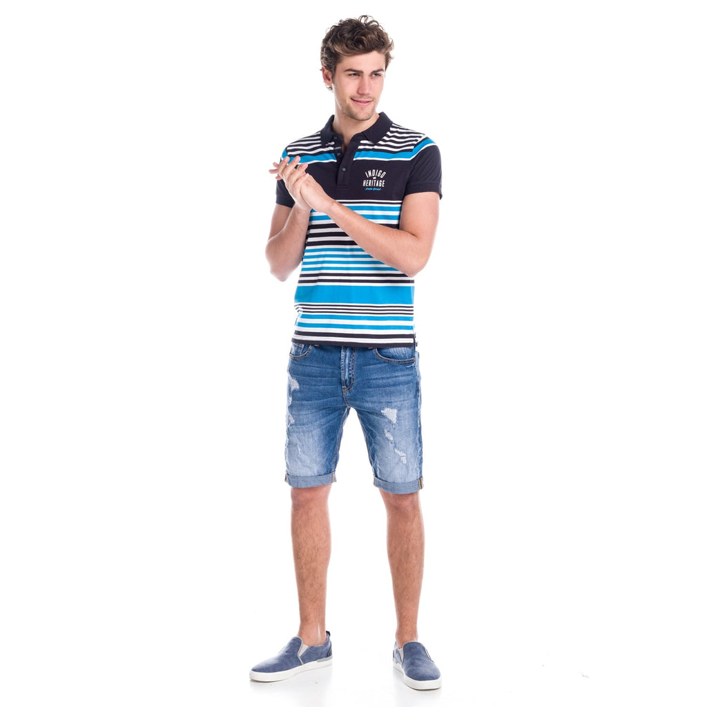 Polo Manga Corta Hombre Rayas Estampado Índigo – Koroshi 1811PC17