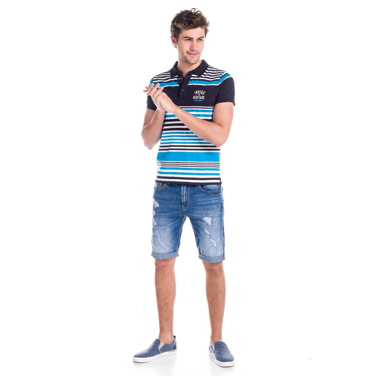Polo Manga Corta Hombre Rayas Estampado Índigo – Koroshi 1811PC17