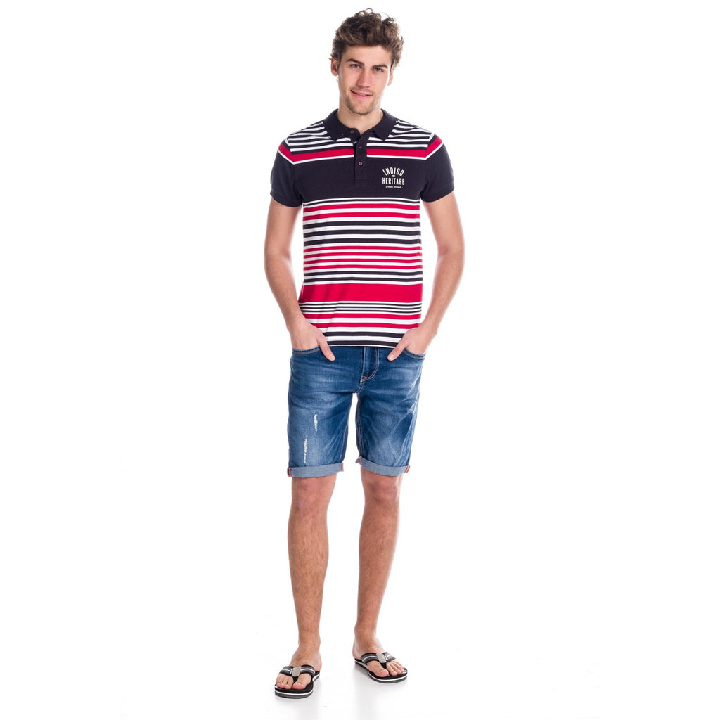 Polo Manga Corta Hombre Rayas Estampado Índigo – Koroshi 1811PC17