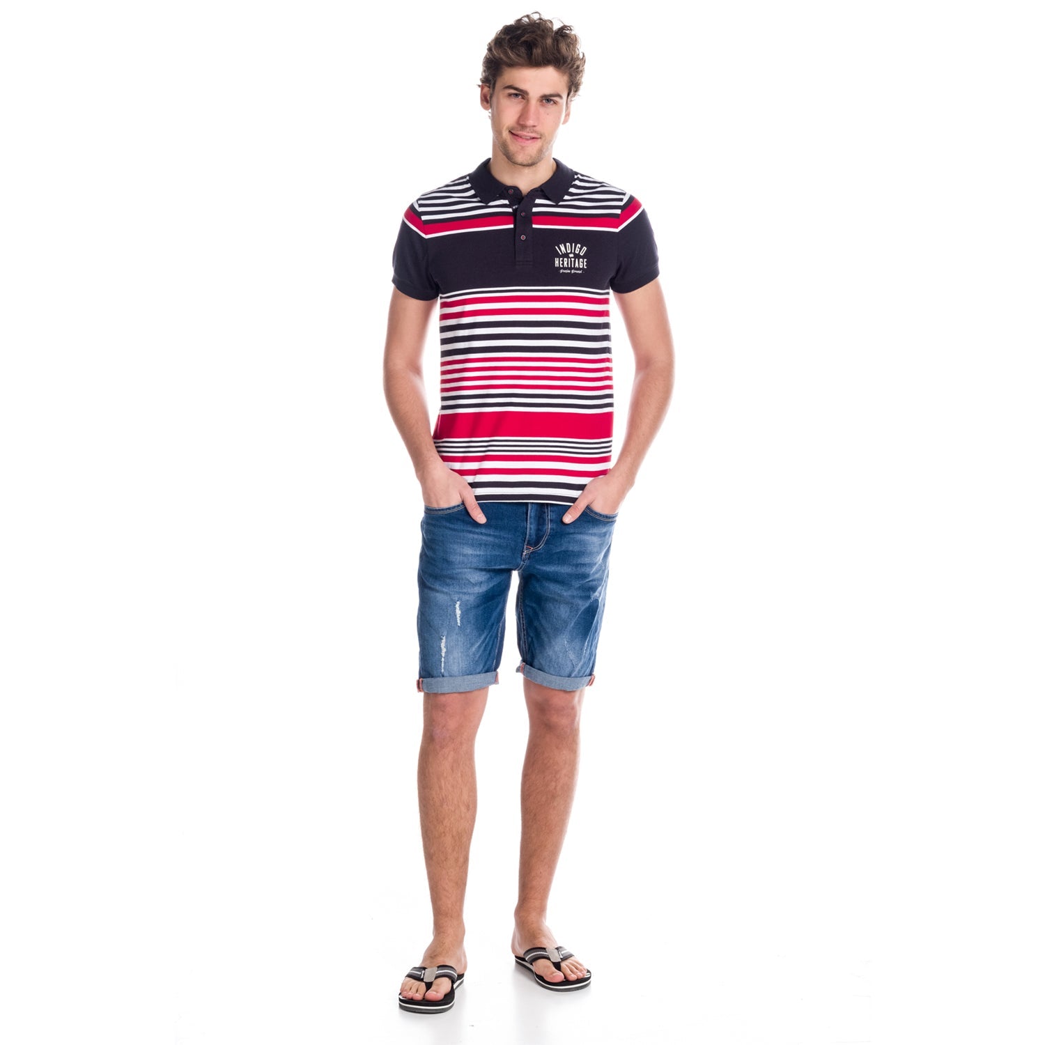 Polo Manga Corta Hombre Rayas Estampado Índigo – Koroshi 1811PC17