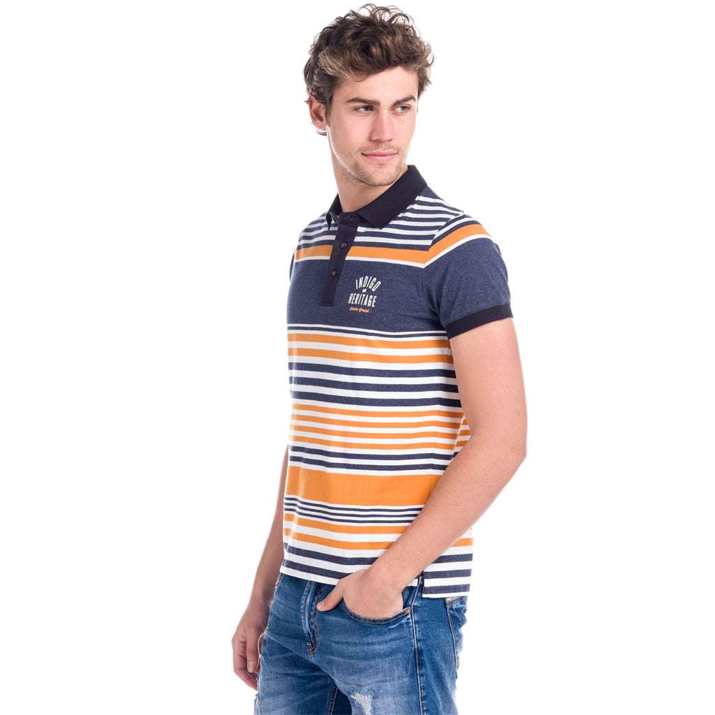 Polo Manga Corta Hombre Rayas Estampado Índigo – Koroshi 1811PC17