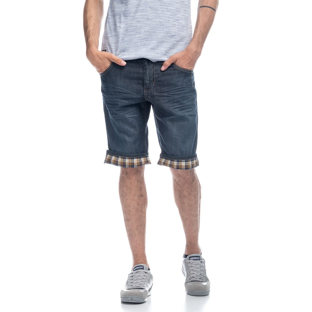 Bermuda Hombre Denim con Vuelta de Cuadros – Koroshi Azul Oscuro