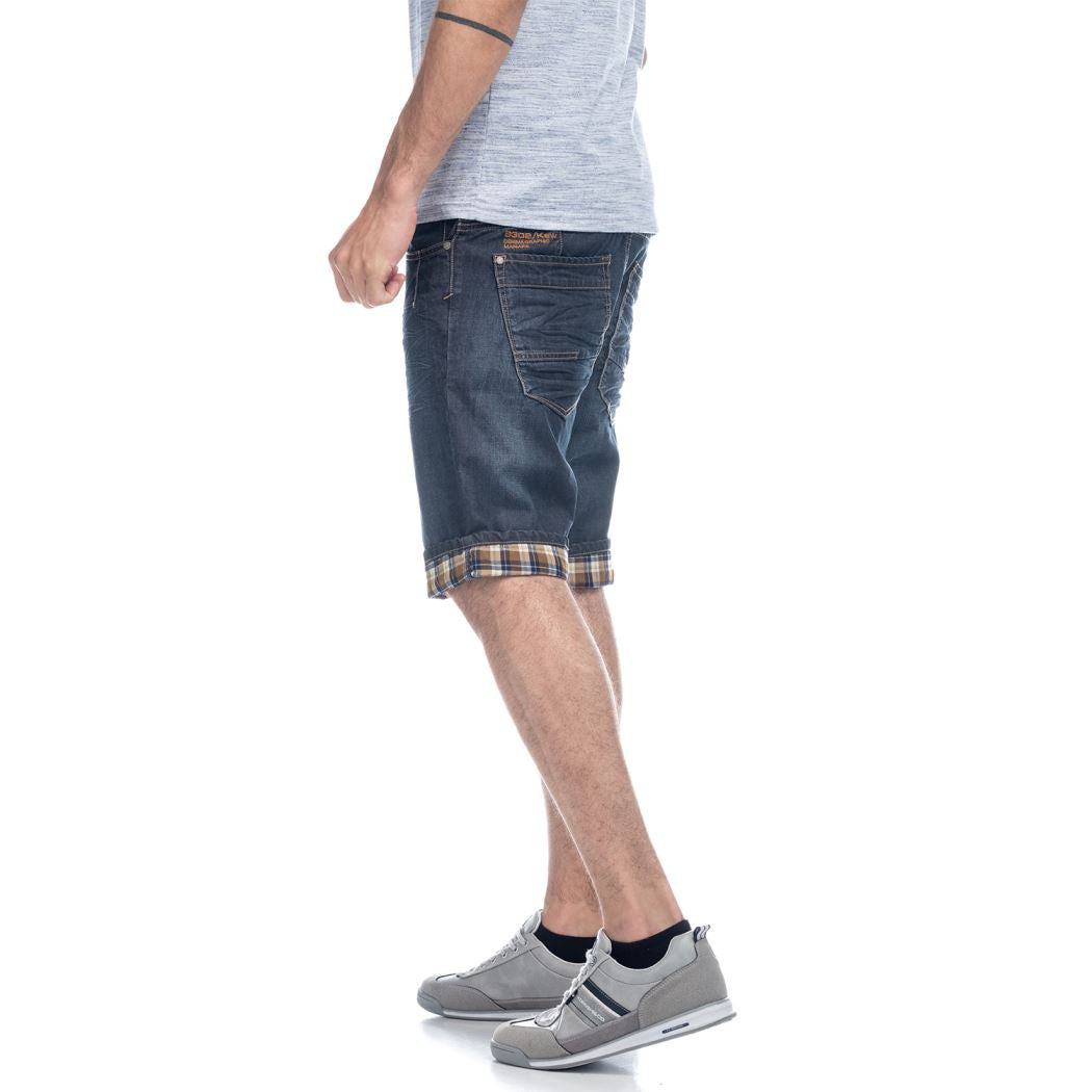 Bermuda Hombre Denim con Vuelta de Cuadros – Koroshi Azul Oscuro