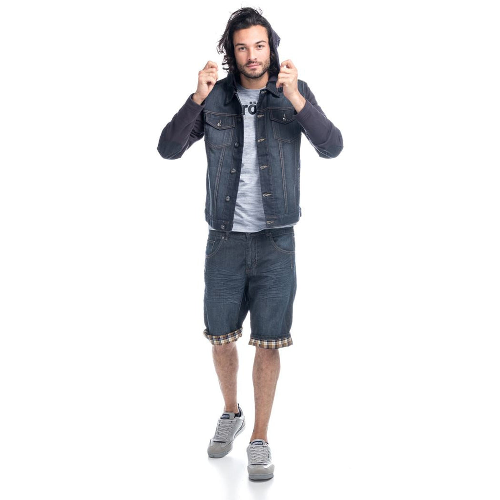 Bermuda Hombre Denim con Vuelta de Cuadros – Koroshi Azul Oscuro