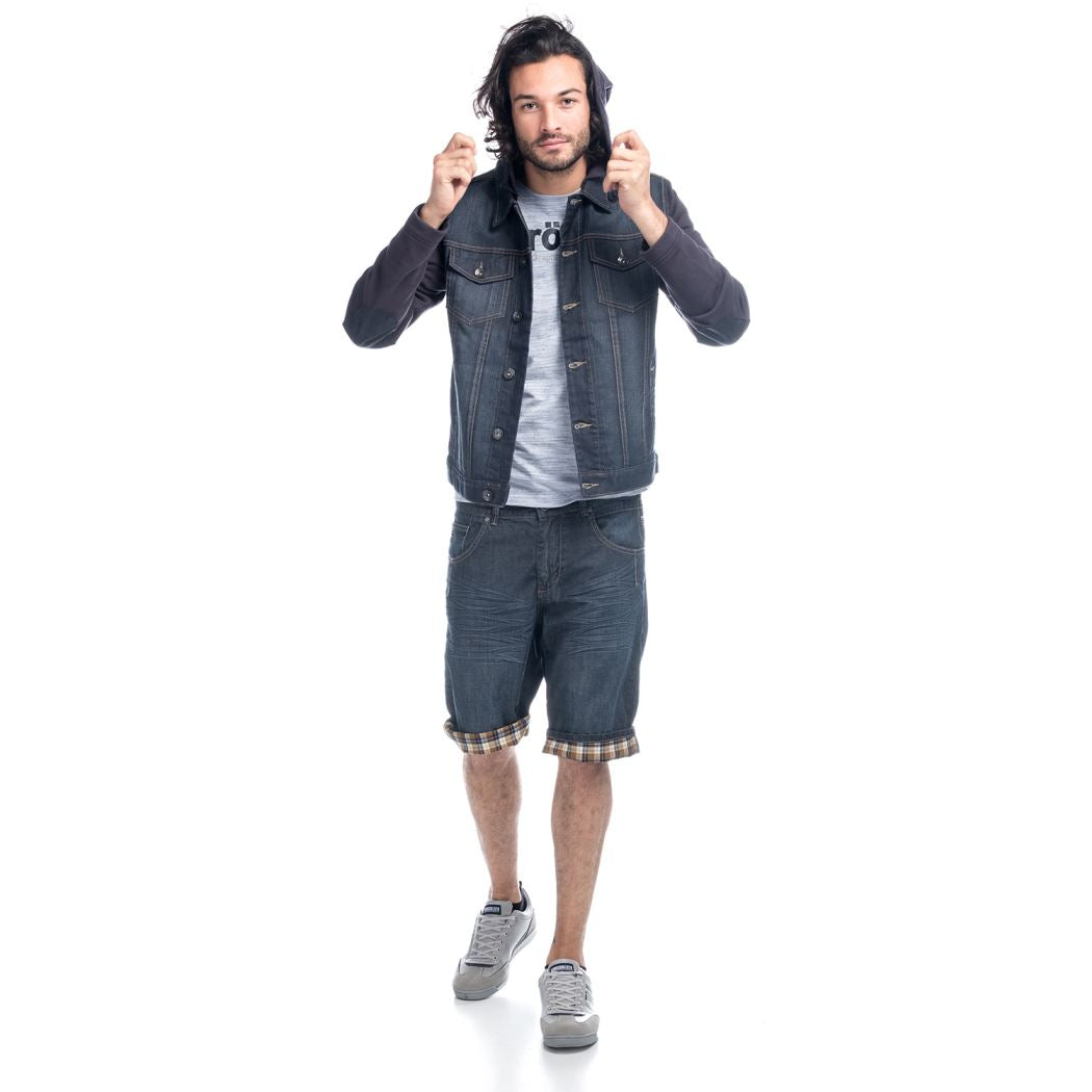 Bermuda Hombre Denim con Vuelta de Cuadros – Koroshi Azul Oscuro