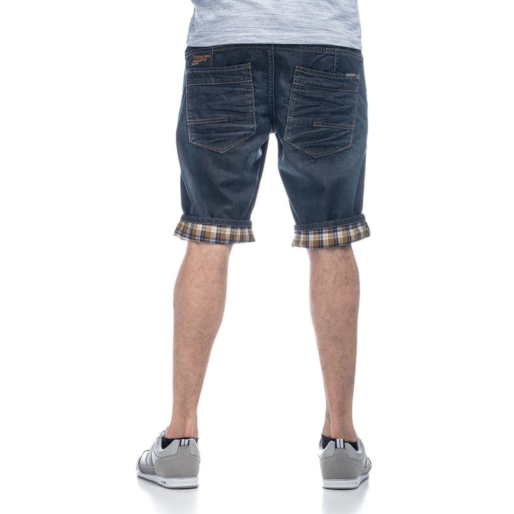 Bermuda Hombre Denim con Vuelta de Cuadros – Koroshi Azul Oscuro