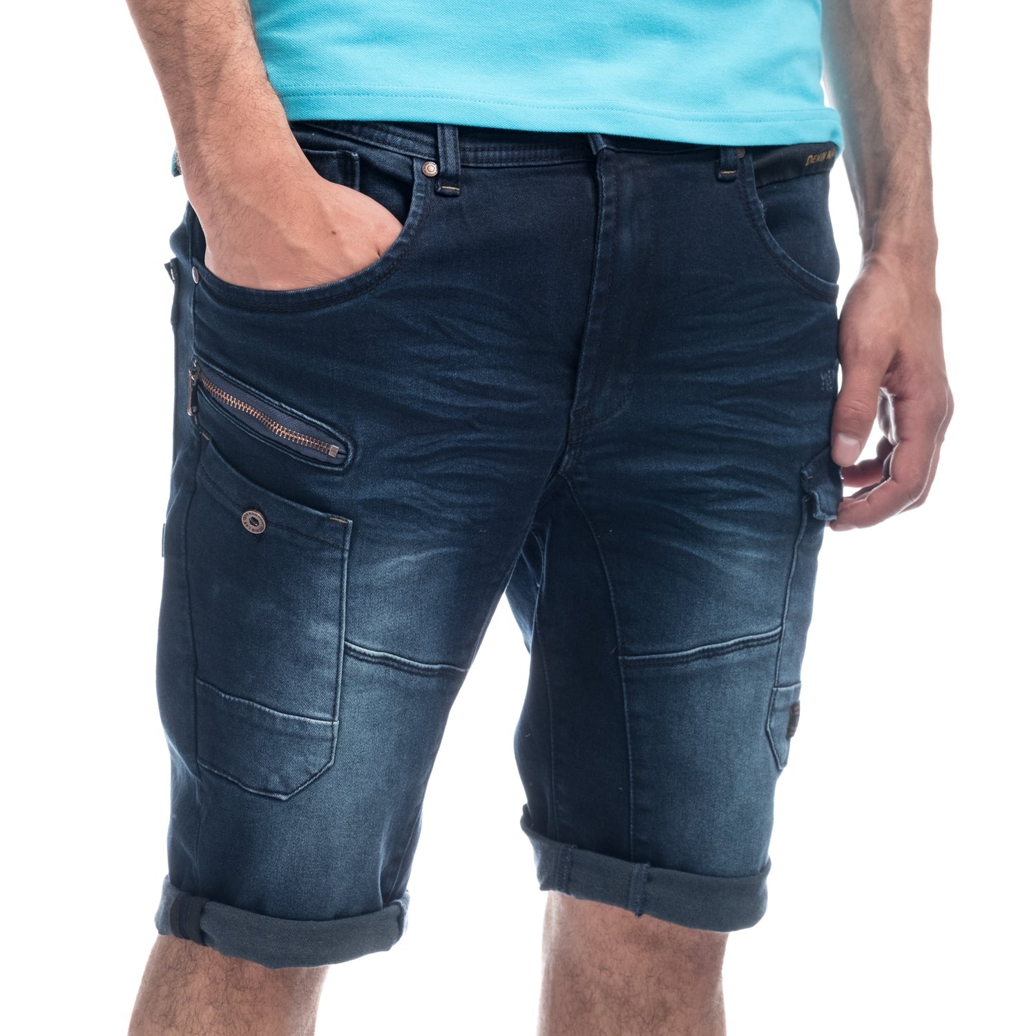 Bermuda Hombre Denim Elástica Detalle Cremallera – Koroshi Azul Oscuro